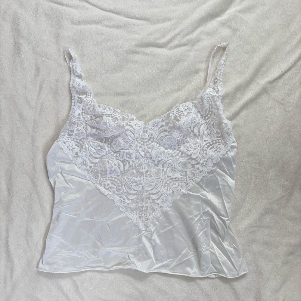 Vintage Vanity Fair Nylon White Lace-Trim Satin Camisole